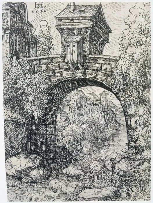 Framed Print : Landscape with Bridge, 1550. Artist: Hans Sebald Lautensack Framed Print : Landscape with Bridge, 1550. Artist: Hans Sebald Lautensack