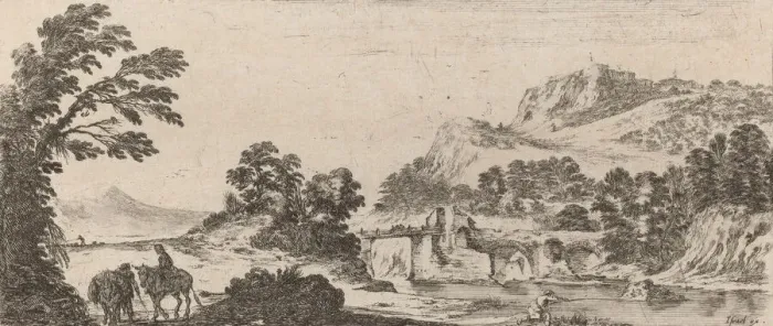 Framed Print : Landscape with Bridge, 1641. Creator: Stefano della Bella Framed Print : Landscape with Bridge, 1641. Creator: Stefano della Bella