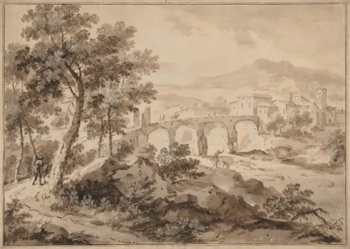 Framed Print : Landscape with Bridge, 1700-1729. Creator: Marco Ricci (Italian, 1676-1729) Framed Print : Landscape with Bridge, 1700-1729. Creator: Marco Ricci (Italian, 1676-1729)