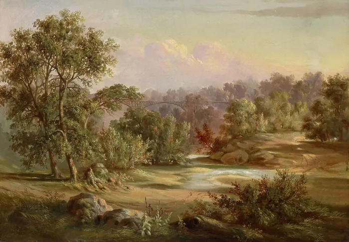 Framed Print : Landscape with Bridge, about 1855. Creator: Henry Waugh Framed Print : Landscape with Bridge, about 1855. Creator: Henry Waugh