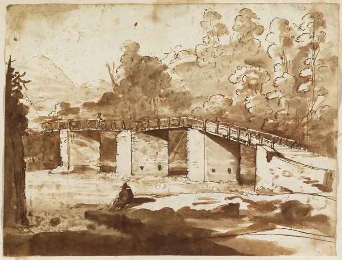 Framed Print : Landscape with a Bridge, c. 1630 / 1635. Creator: Claude Lorrain Framed Print : Landscape with a Bridge, c. 1630 / 1635. Creator: Claude Lorrain