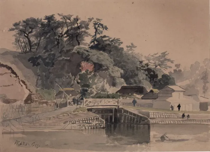 Framed Print : Landscape with Bridge, mid-late 19th century. Creator: Winckworth Allan Gay Framed Print : Landscape with Bridge, mid-late 19th century. Creator: Winckworth Allan Gay