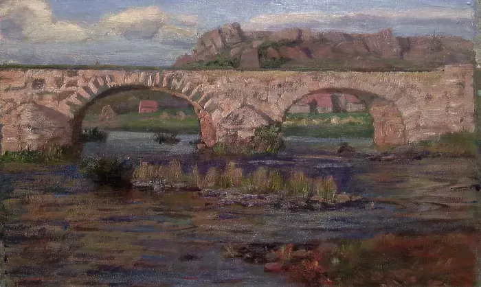 Framed Print : Landscape with Bridge, unknown date. Creator: Fredrik Jonas Lucian Botfield Collett Framed Print : Landscape with Bridge, unknown date. Creator: Fredrik Jonas Lucian Botfield Collett