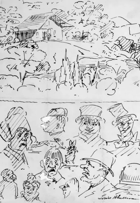 Framed Print : Landscape with Building (top) and Caricature Head Studies (bottom), 1874 Framed Print : Landscape with Building (top) and Caricature Head Studies (bottom), 1874
