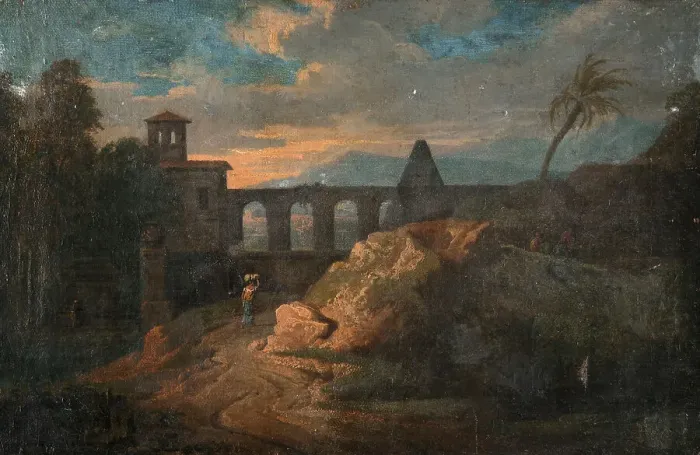Framed Print : Landscape with Buildings and an Aqueduct, c17th century. Creator: Unknown Framed Print : Landscape with Buildings and an Aqueduct, c17th century. Creator: Unknown