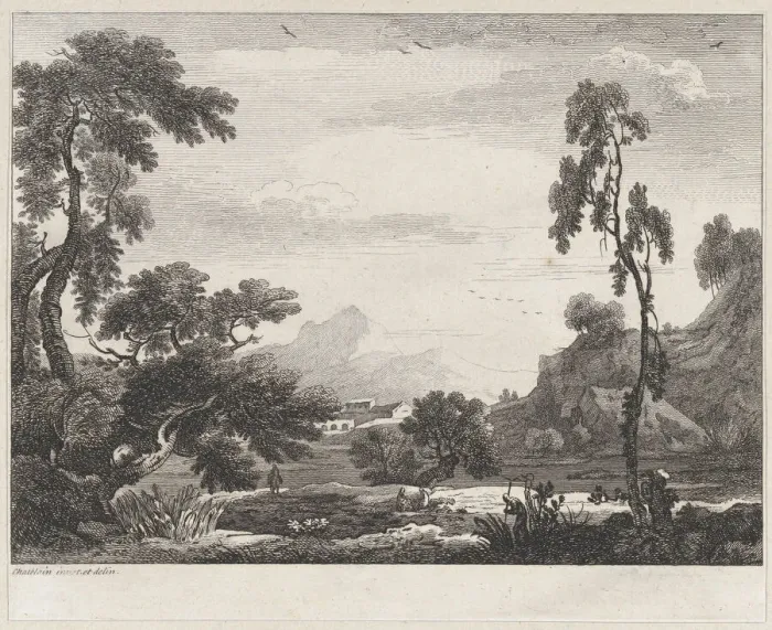 Framed Print : Landscape, ca. 1730-1758. Creator: Jean Baptiste Claude Chatelain Framed Print : Landscape, ca. 1730-1758. Creator: Jean Baptiste Claude Chatelain