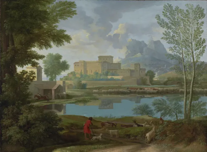 Framed Print : Landscape with a Calm (Un Tem[p]s calme et serein), 1650-1651. Creator: Nicolas Poussin