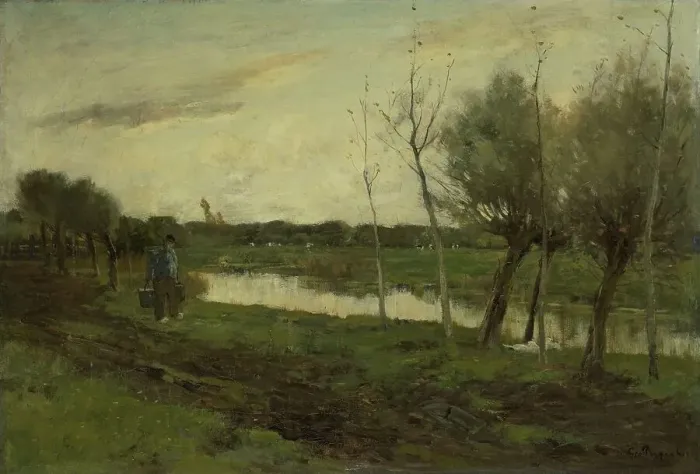 Framed Print : Landscape with canal, 1873-1903. Creator: George Poggenbeek Framed Print : Landscape with canal, 1873-1903. Creator: George Poggenbeek