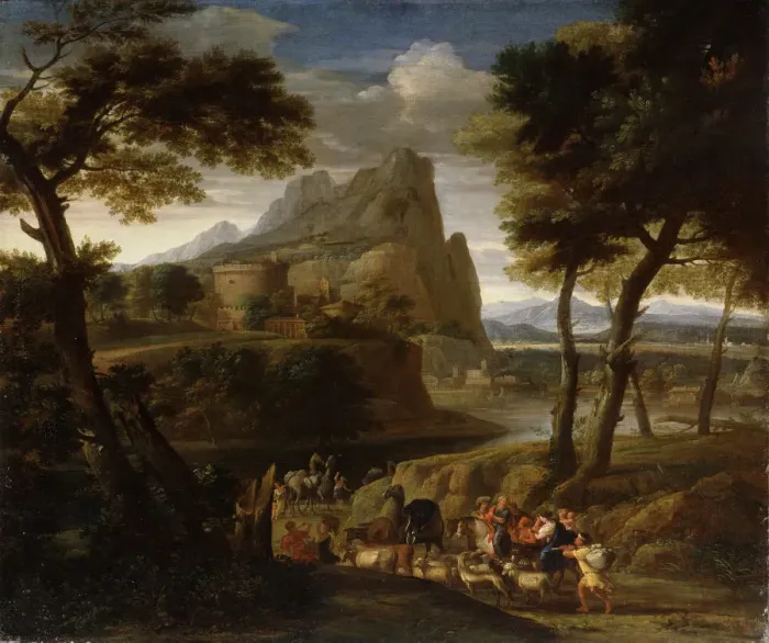 Framed Print : Landscape with Caravan, 17th century. Artist: Gaspard Dughet Framed Print : Landscape with Caravan, 17th century. Artist: Gaspard Dughet