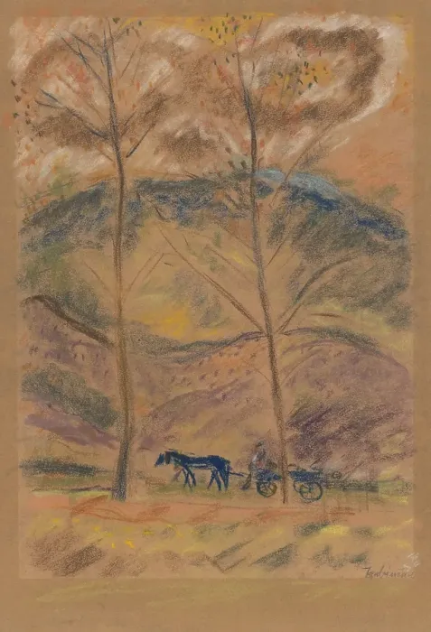 Framed Print : Landscape with a carter, 1934-1940. Creator: Arnold Peter Weisz-Kubincan Framed Print : Landscape with a carter, 1934-1940. Creator: Arnold Peter Weisz-Kubincan