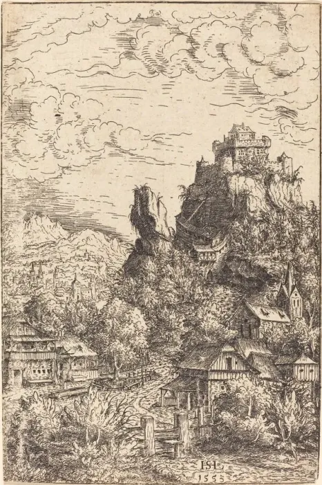 Framed Print : Landscape with a Castle, 1553. Creator: Hans Sebald Lautensack Framed Print : Landscape with a Castle, 1553. Creator: Hans Sebald Lautensack