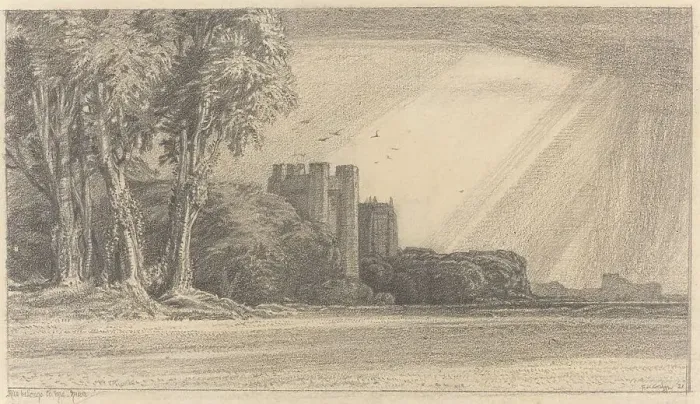 Framed Print : Landscape with Castle, 1921. Creator: Frederick Landseer Maur Griggs Framed Print : Landscape with Castle, 1921. Creator: Frederick Landseer Maur Griggs