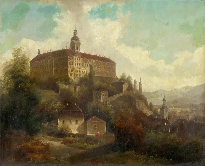 Framed Print : Landscape with castle, c1850. Creator: Johann Wilhelm Jankowski Framed Print : Landscape with castle, c1850. Creator: Johann Wilhelm Jankowski