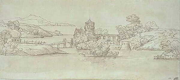 Landscape with Castle, n.d. Creators: Unknown, Giovanni Francesco Grimaldi
