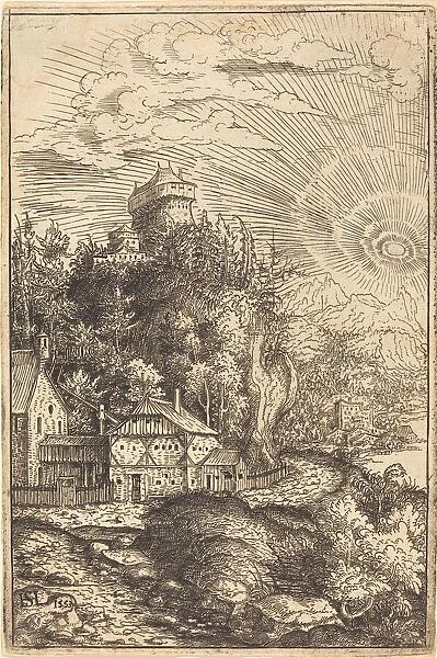 Landscape with a Castle and Radiating Sun, 1553. Creator: Hans Sebald Lautensack