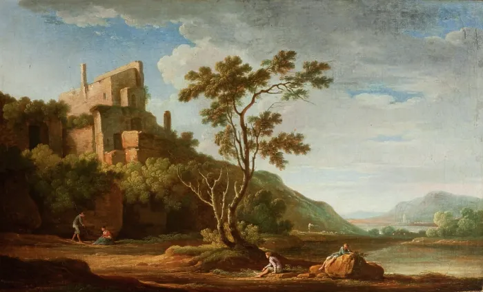 Framed Print : Landscape with Castle Ruins, 1765. Creator: Adolf Fryderyk Harper Framed Print : Landscape with Castle Ruins, 1765. Creator: Adolf Fryderyk Harper