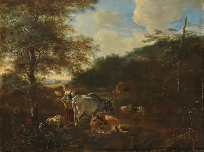 Framed Print : Landscape with cattle, 1649-1653. Creator: Adam Pynacker Framed Print : Landscape with cattle, 1649-1653. Creator: Adam Pynacker