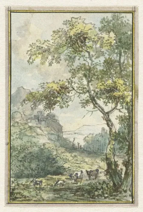 Framed Print : Landscape with cattle, 1752-1819. Creators: Juriaan Andriessen, Isaac de Moucheron Framed Print : Landscape with cattle, 1752-1819. Creators: Juriaan Andriessen, Isaac de Moucheron