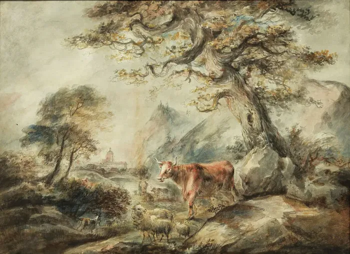 Framed Print : Landscape with Cattle, 1785. Creator: Elias Martin Framed Print : Landscape with Cattle, 1785. Creator: Elias Martin