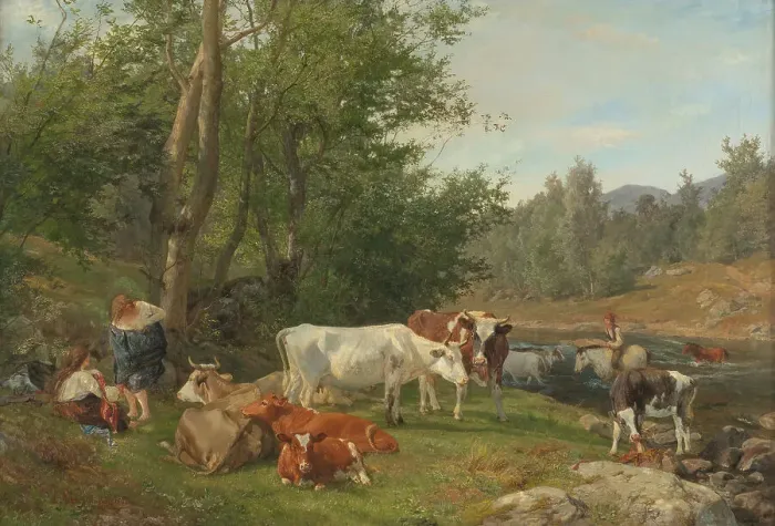 Framed Print : Landscape with Cattle, 1861. Creator: Anders Monsen Askevold Framed Print : Landscape with Cattle, 1861. Creator: Anders Monsen Askevold