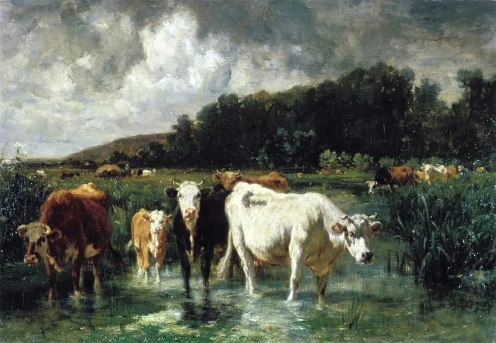 Framed Print : Landscape with Cattle, c1850-1890. Creator: Emile van Marcke de Lummen Framed Print : Landscape with Cattle, c1850-1890. Creator: Emile van Marcke de Lummen