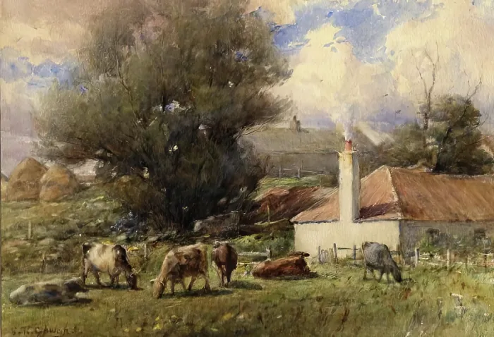 Framed Print : Landscape With Cattle, c1870-1920. Creator: George Russell Gowans Framed Print : Landscape With Cattle, c1870-1920. Creator: George Russell Gowans