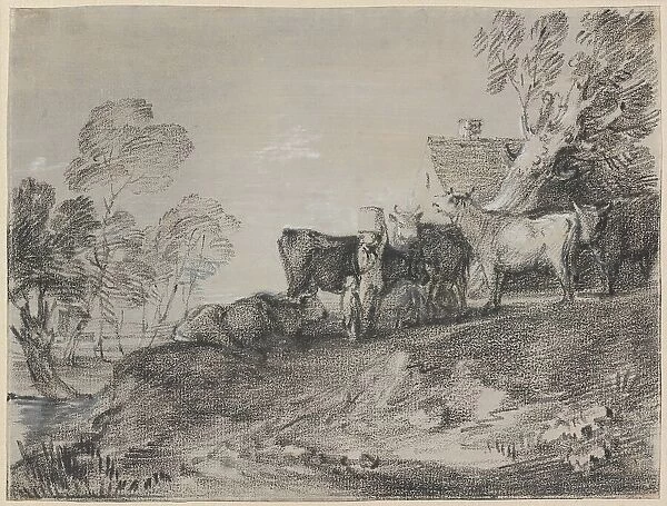 Landscape with Cattle by a Cottage, late 1770s. Creator: Thomas Gainsborough