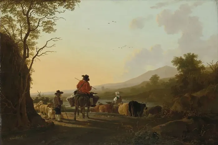Framed Print : Landscape with Cattle Driver and Shepherd, c.1780-c.1785. Creator: Jacob van Strij Framed Print : Landscape with Cattle Driver and Shepherd, c.1780-c.1785. Creator: Jacob van Strij