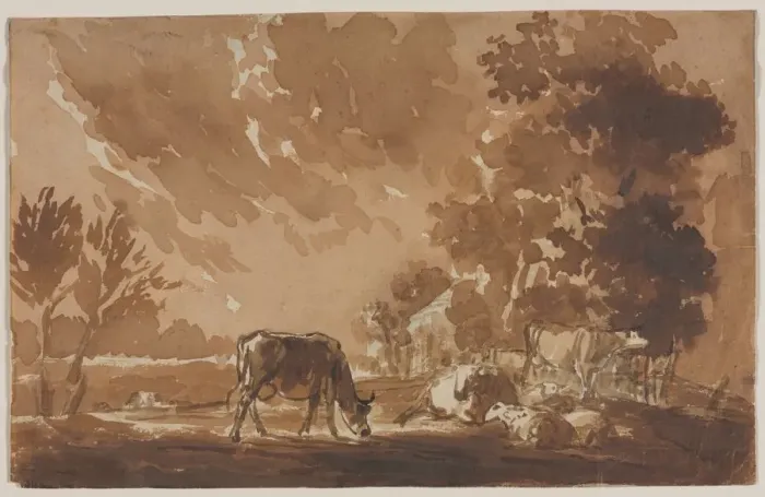 Framed Print : Landscape with Cattle (recto) Cattle (verso), second or last third 1800s. Creator Framed Print : Landscape with Cattle (recto) Cattle (verso), second or last third 1800s. Creator