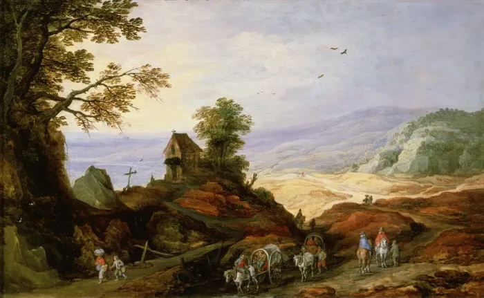 Framed Print : Landscape with a Chapel on a Hill, late 16th or 17th century. Artist: Joos de Momper, the younger Framed Print : Landscape with a Chapel on a Hill, late 16th or 17th century. Artist: Joos de Momper, the younger