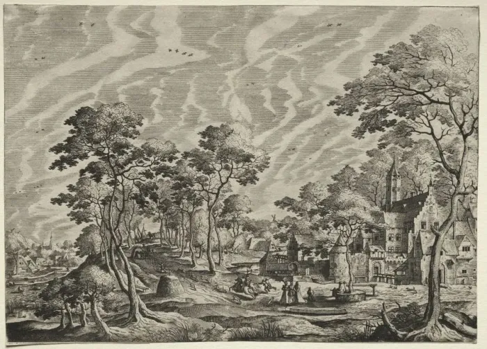 Framed Print : Landscape with a Chateau at the right, 1630. Creator:; ; Hieronymus Cock (Netherlandish Framed Print : Landscape with a Chateau at the right, 1630. Creator:; ; Hieronymus Cock (Netherlandish