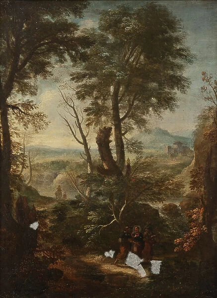Landscape with Christ and the Two Disciples on the Way to Emmaus, 17th century. Creator: Unknown