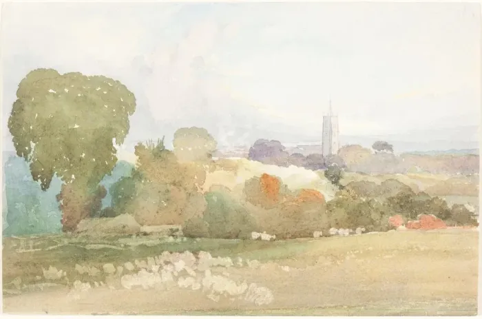 Framed Print : Landscape with Church Steeple, 1828. Creator: James Bulwer Framed Print : Landscape with Church Steeple, 1828. Creator: James Bulwer