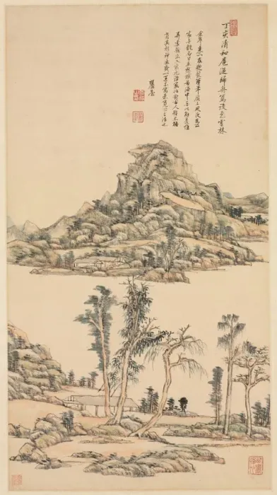Framed Print : Landscape in the Color Style of Ni Zan, 1707. Creator: Wang Yuanqi (Chinese, 1642-1715)