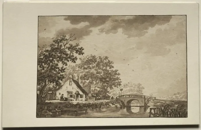Framed Print : Landscape with Cottage and Bridge, 1700s?. Creator: Unknown Framed Print : Landscape with Cottage and Bridge, 1700s?. Creator: Unknown