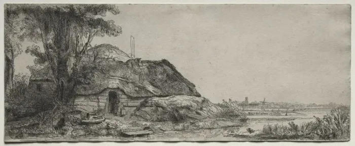 Framed Print : Landscape with a Cottage and a Large Tree, 1641. Creator: Rembrandt van Rijn (Dutch, 1606-1669) Framed Print : Landscape with a Cottage and a Large Tree, 1641. Creator: Rembrandt van Rijn (Dutch, 1606-1669)