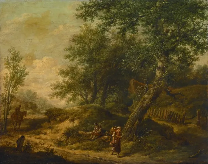Framed Print : Landscape with Cottage and Travelers, 19th century. Creator: Unknown Framed Print : Landscape with Cottage and Travelers, 19th century. Creator: Unknown