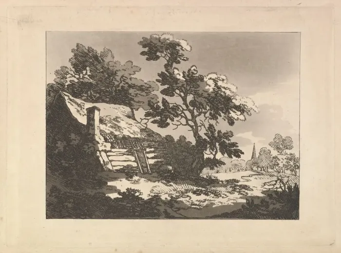 Framed Print : Landscape with Cottage Among Trees at Left, and a Distant Church Spire at Right, 1783-84 Framed Print : Landscape with Cottage Among Trees at Left, and a Distant Church Spire at Right, 1783-84