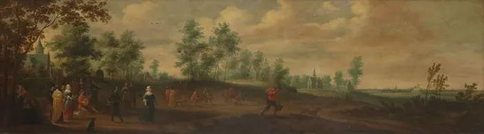 Framed Print : Landscape with a Couple Dancing outside a Country Mansion, 1645. Creator: Pieter Meulener Framed Print : Landscape with a Couple Dancing outside a Country Mansion, 1645. Creator: Pieter Meulener
