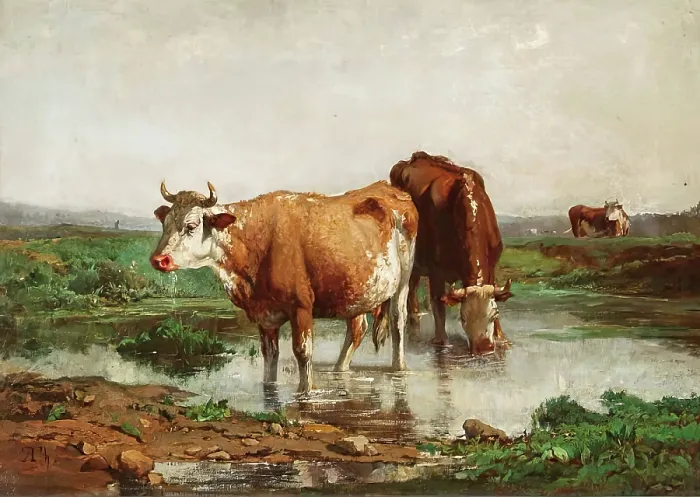 Framed Print : Landscape with Cows, before 1870. Creator: Alexandre Thiollet Framed Print : Landscape with Cows, before 1870. Creator: Alexandre Thiollet