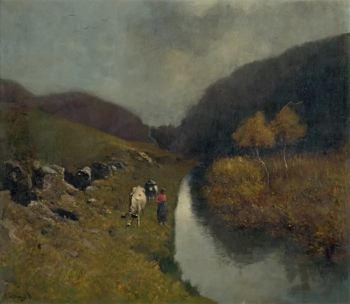 Framed Print : Landscape with Cows, 1880-1900. Creator: Bela Spanyi Framed Print : Landscape with Cows, 1880-1900. Creator: Bela Spanyi