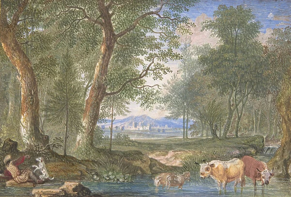 Landscape with Cows in a Brook, 1698. Creator: Felix Meyer