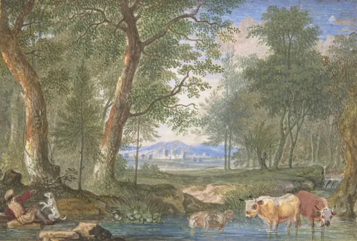 Framed Print : Landscape with Cows in a Brook, 1698. Creator: Felix Meyer Framed Print : Landscape with Cows in a Brook, 1698. Creator: Felix Meyer