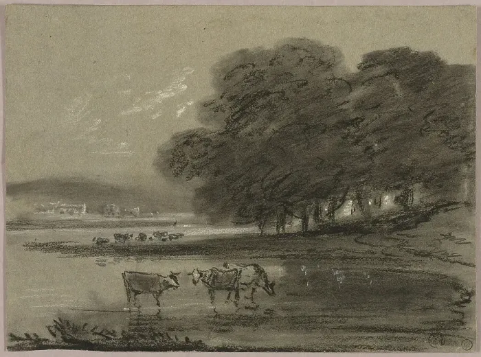 Framed Print : Landscape with Cows, n.d. Creators: Thomas Monro, Thomas Gainsborough