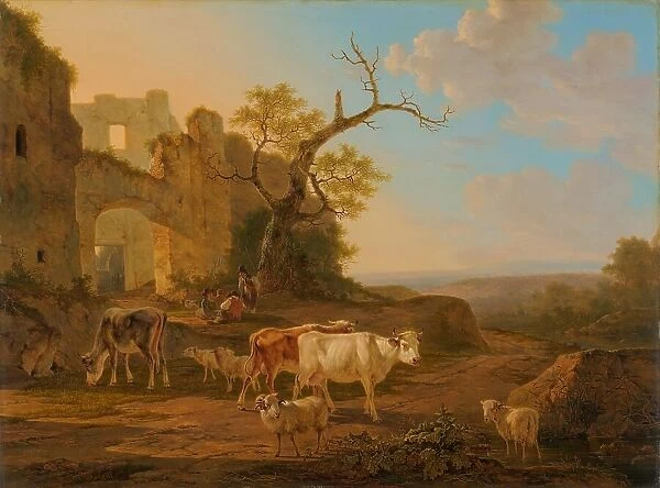 Landscape with Cows near a Ruin, 1800-1815. Creator: Jacob van Strij