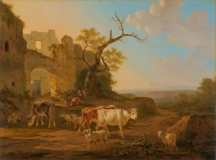 Framed Print : Landscape with Cows near a Ruin, 1800-1815. Creator: Jacob van Strij Framed Print : Landscape with Cows near a Ruin, 1800-1815. Creator: Jacob van Strij