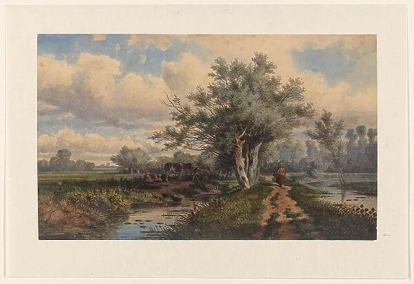 Landscape with cows and water, 1828-1893. Creator: Dirk van Lokhorst