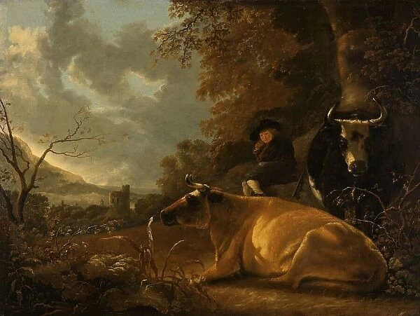 Landscape with Cows and a Young Herdsman, c.1675-c.1725. Creator: Unknown