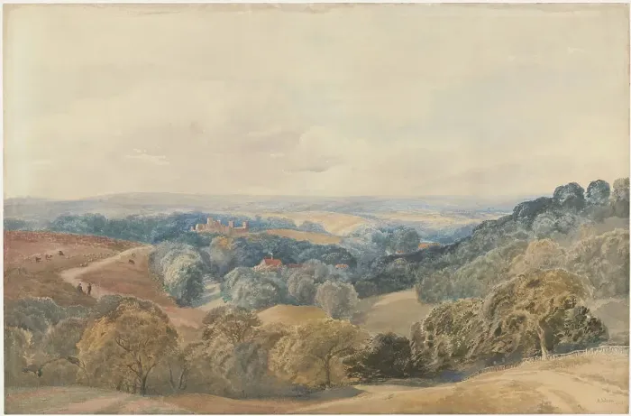 Framed Print : Landscape with Crieff Castle, 1865. Creator: Henry Jutsum Framed Print : Landscape with Crieff Castle, 1865. Creator: Henry Jutsum