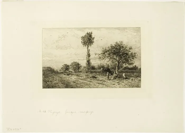 Framed Print : Landscape with Curving Road, 1849. Creator: Charles Emile Jacque Framed Print : Landscape with Curving Road, 1849. Creator: Charles Emile Jacque